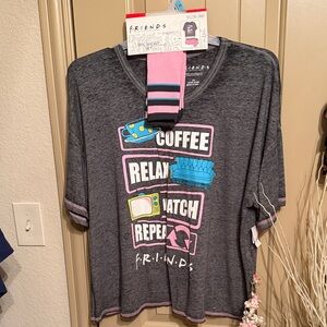 FRIENDS Charcoal and Pink Graphic Tee with Socks